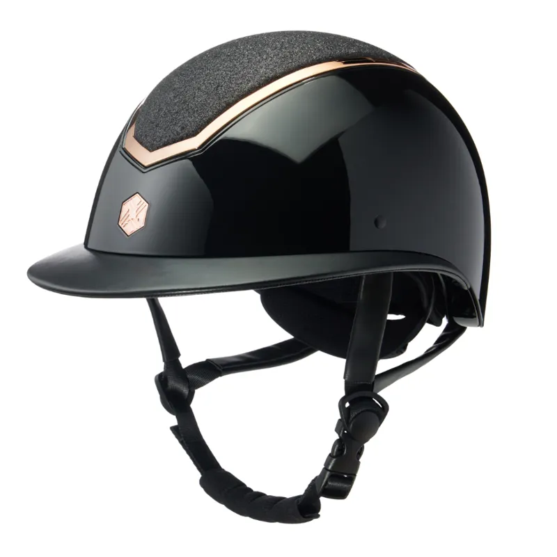 Charles Owen Kylo Sparkly Black Gloss or Rose Gold Wide Peak